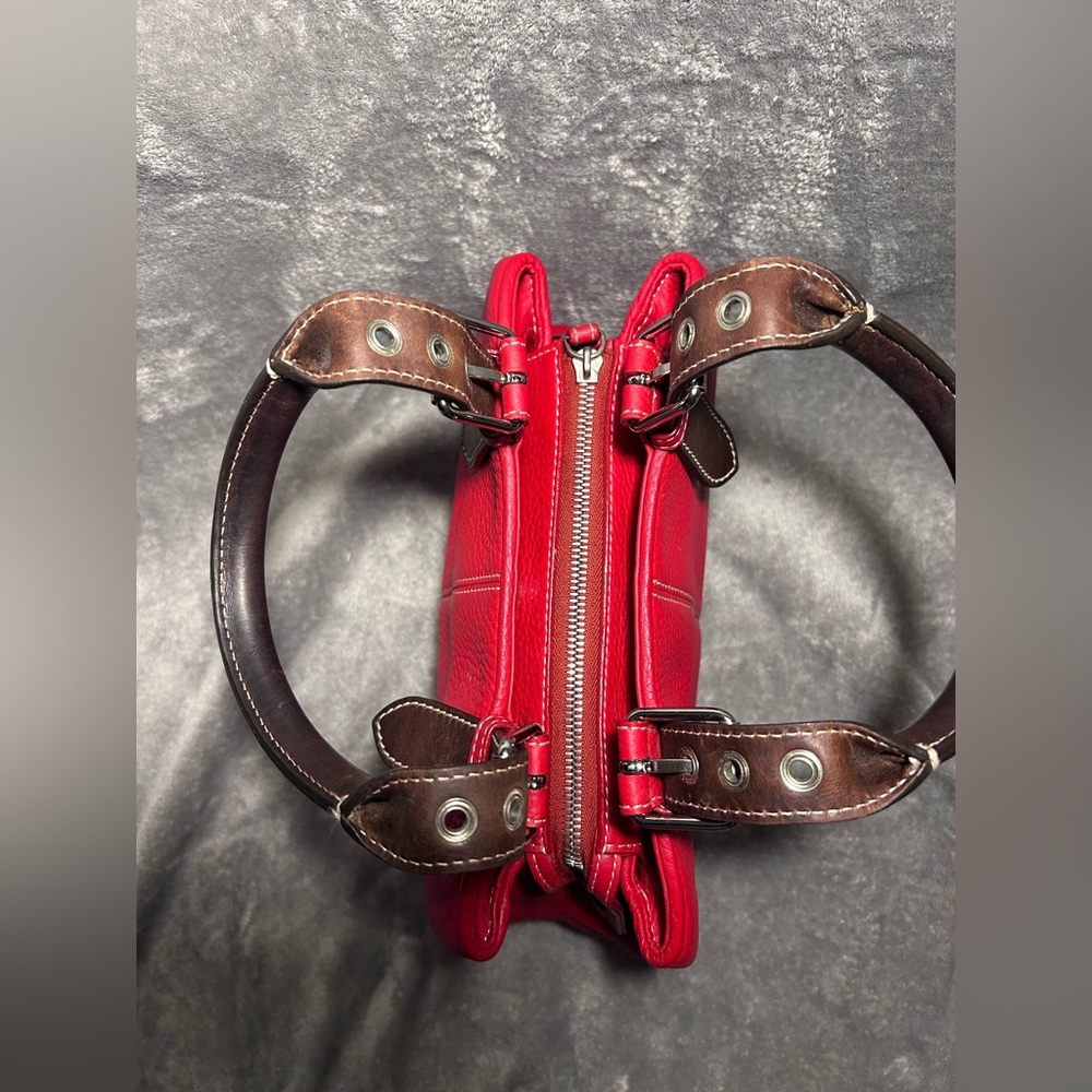 RARE Dooney & Bourke Red Top Handle Leather Satchel Manufacturer Sample Bag - Picture 7 of 13